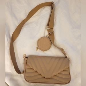 Nude Chevron Crossbody Shoulder Bag with coin purse